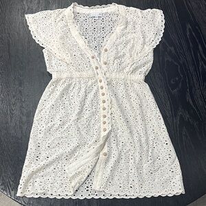 White Eyelet Button-Down Swim Coverup